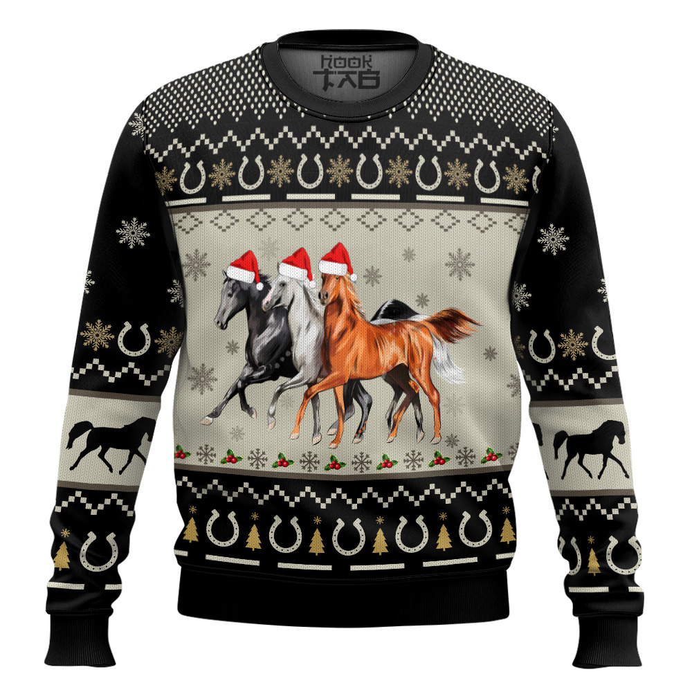 Hooktab Christmas Horses Ugly Christmas Sweater Hooktab Christmas Horses Ugly Christmas Sweater