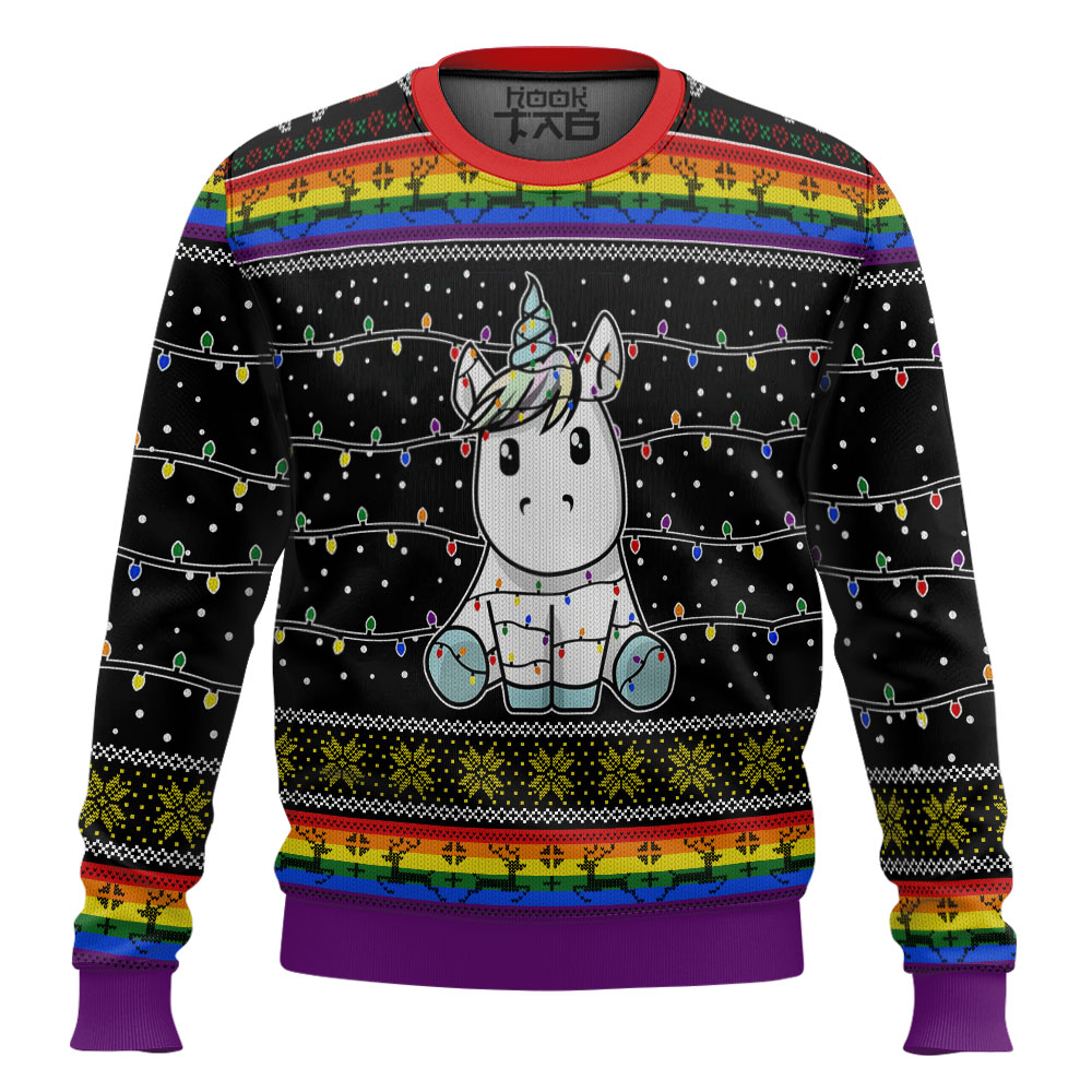 Hooktab Christmas Light Unicorn Ugly Christmas Sweater Hooktab Christmas Light Unicorn Ugly Christmas Sweater