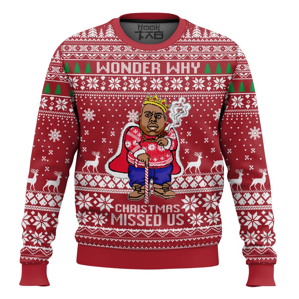 Hooktab Christmas Missed The Notorious B.I.G Ugly Christmas Sweater Hooktab Christmas Missed The Notorious B.I.G Ugly Christmas Sweater