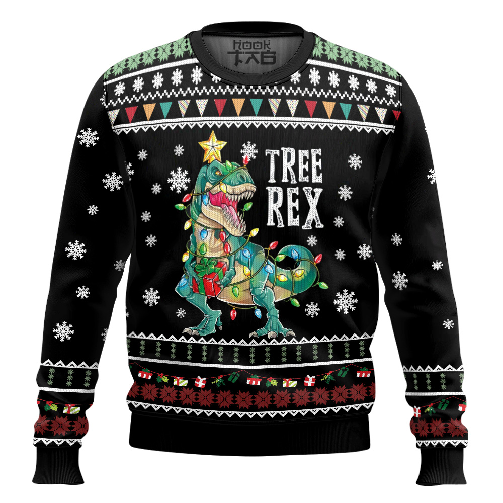 Hooktab Christmas Tree Rex Ugly Christmas Sweater Hooktab Christmas Tree Rex Ugly Christmas Sweater