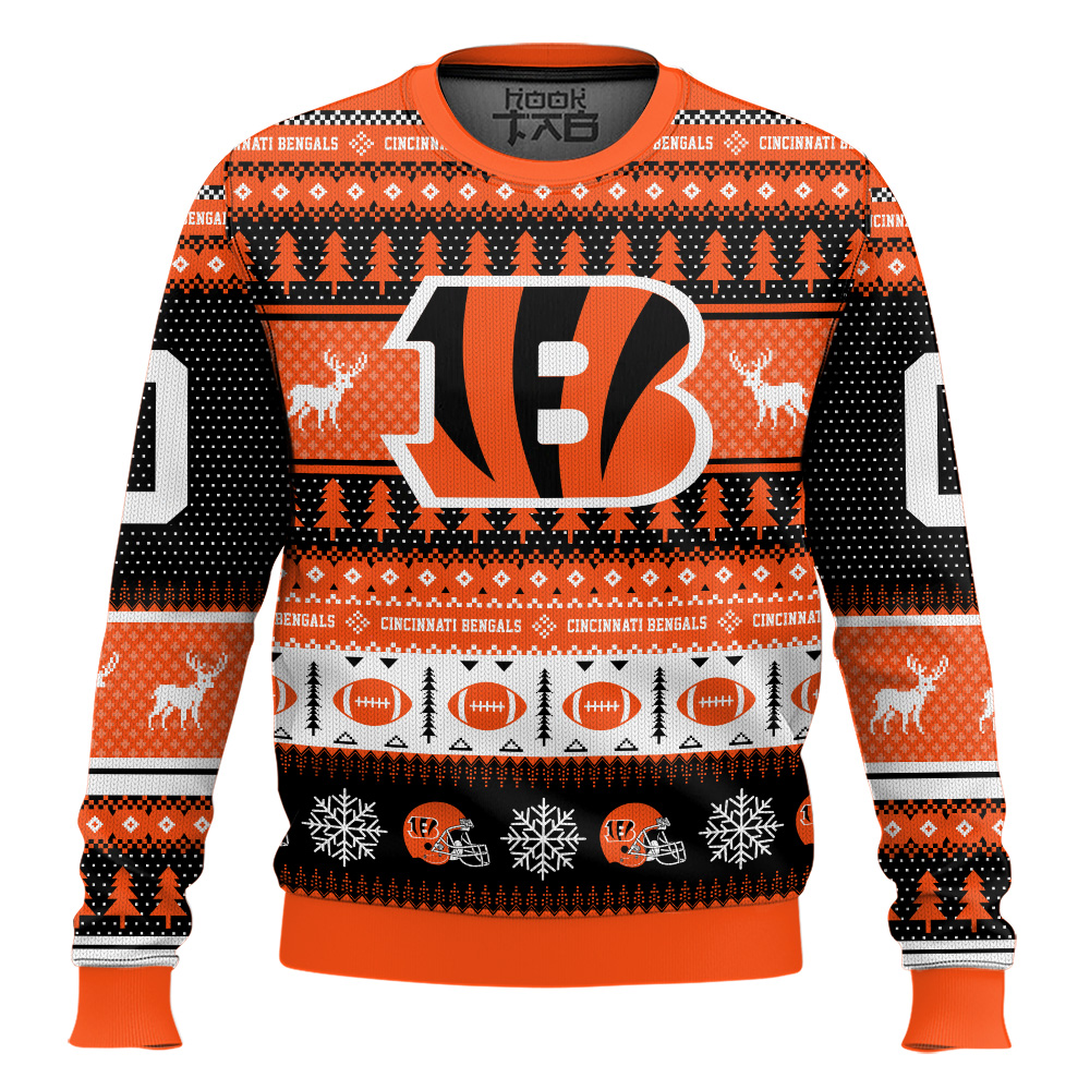 Hooktab Cincinnati Bengals - Custom Name And Number Ugly Sweater Hooktab Cincinnati Bengals - Custom Name And Number Ugly Sweater