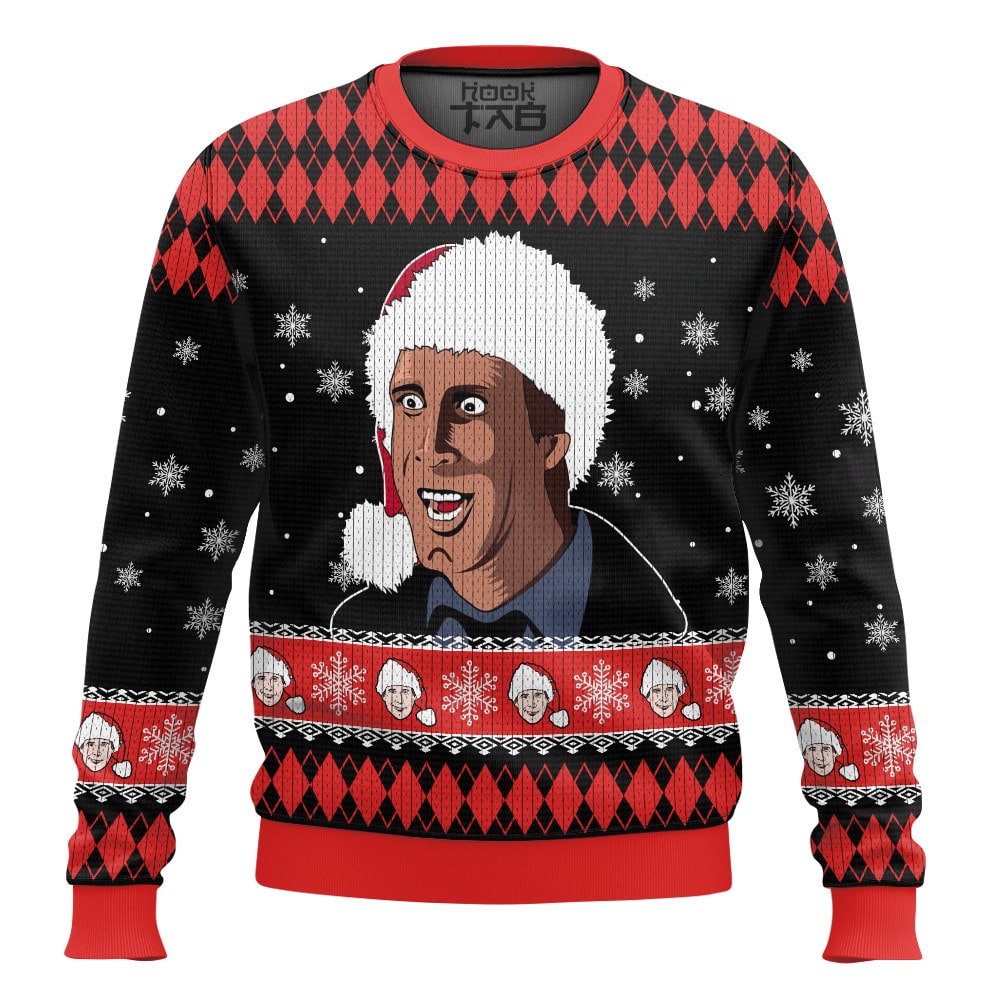 Hooktab Clark Face National Lampoon's Vacation Ugly Christmas Sweater Hooktab Clark Face National Lampoon's Vacation Ugly Christmas Sweater