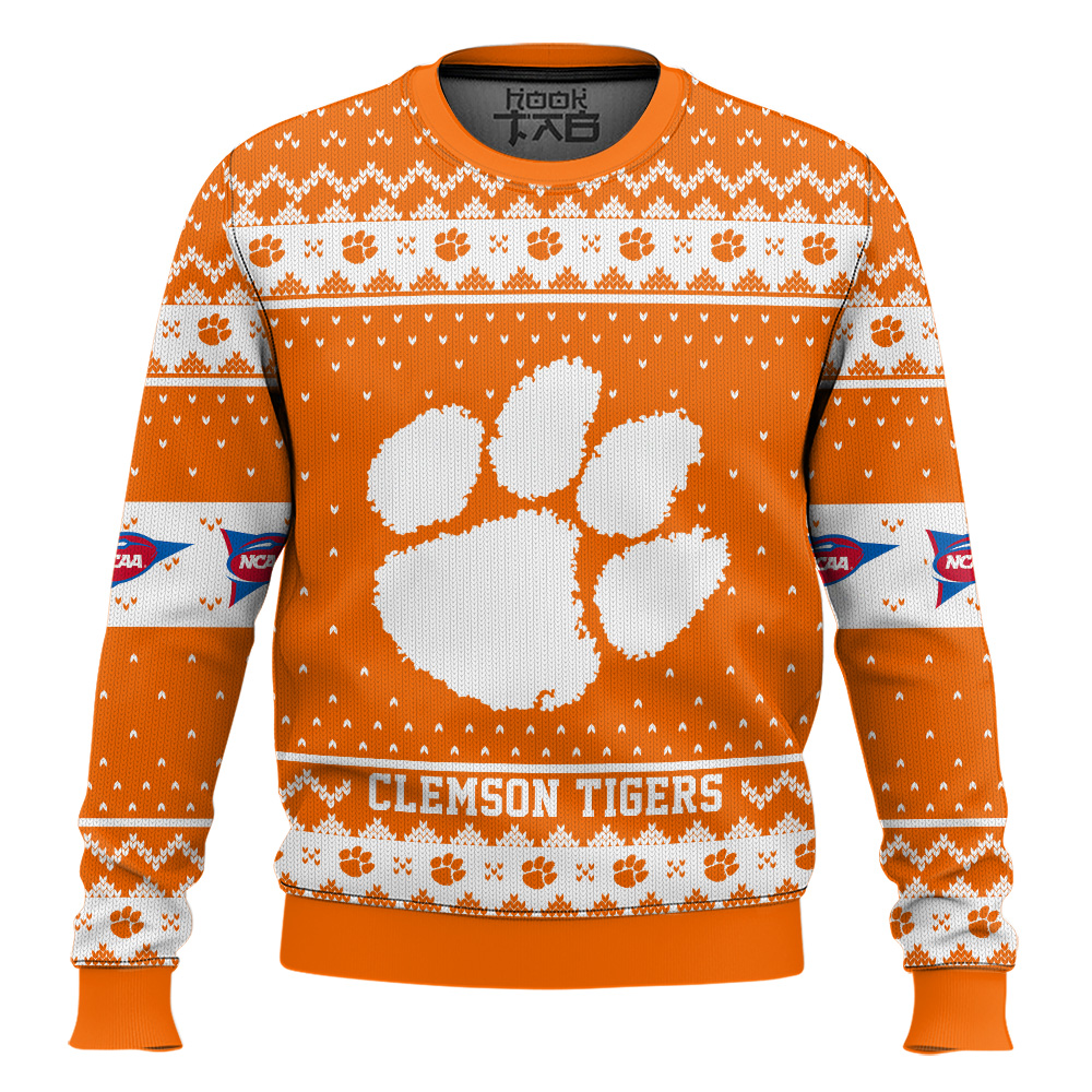 Hooktab Clemson Tigers - Custom Name And Number Ugly Christmas Sweater Hooktab Clemson Tigers - Custom Name And Number Ugly Christmas Sweater