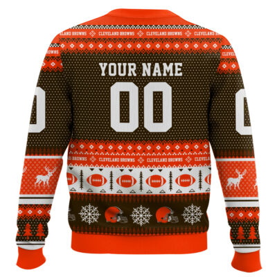 Hooktab Cleveland Browns – Custom Name And Number Ugly Sweater