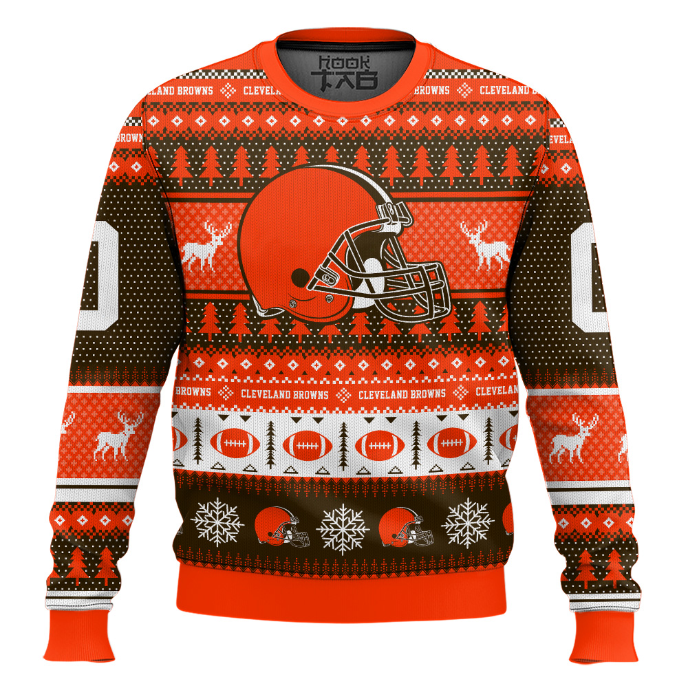 Hooktab Cleveland Browns - Custom Name And Number Ugly Sweater Hooktab Cleveland Browns - Custom Name And Number Ugly Sweater
