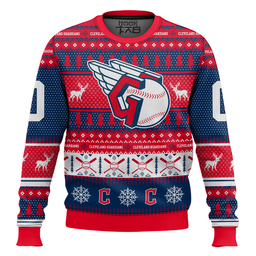 Hooktab Cleveland Guardians - Custom Name And Number Ugly Sweater Hooktab Cleveland Guardians - Custom Name And Number Ugly Sweater