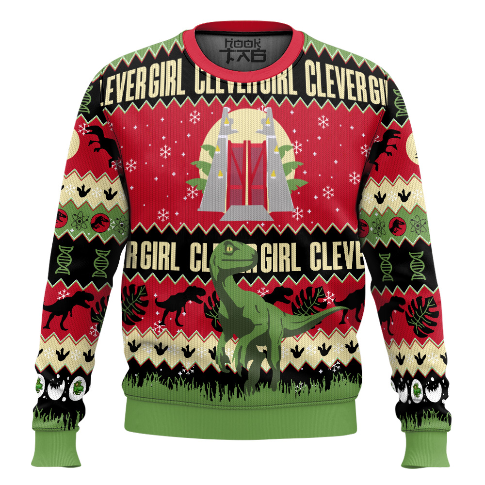 Hooktab Clever Girl Jurassic Park Ugly Christmas Sweater Hooktab Clever Girl Jurassic Park Ugly Christmas Sweater