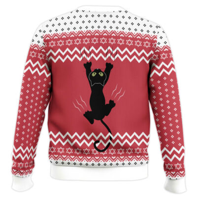Hooktab Climbing Black Cat Ugly Christmas Sweater