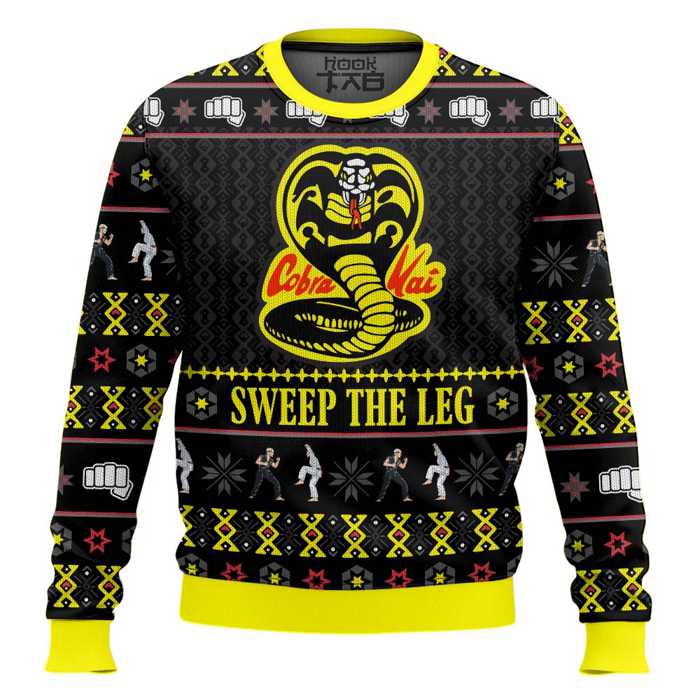 Hooktab Cobra Kai Sweep The Leg Karate Kid Ugly Christmas Sweater Hooktab Cobra Kai Sweep The Leg Karate Kid Ugly Christmas Sweater