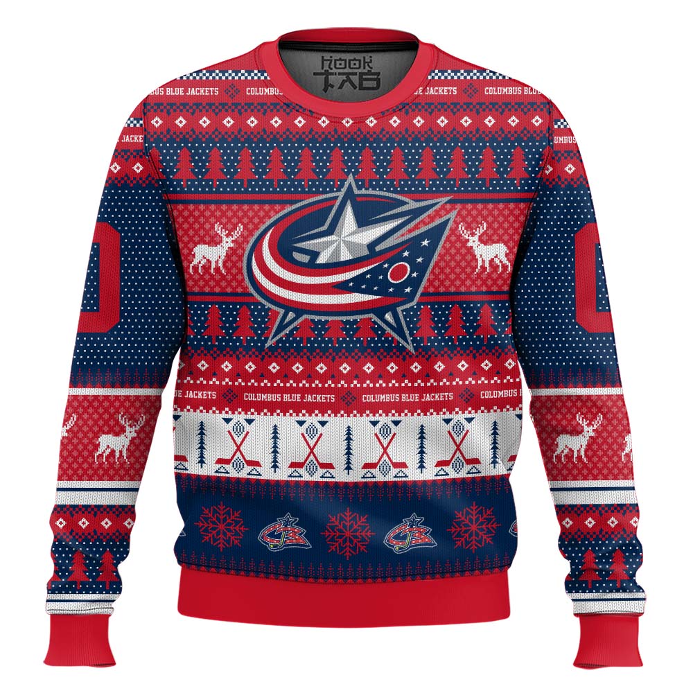 Hooktab Columbus Blue Jackets - Custom Name And Number Ugly Sweater Hooktab Columbus Blue Jackets - Custom Name And Number Ugly Sweater