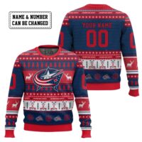 Hooktab Columbus Blue Jackets - Custom Name And Number Ugly Sweater