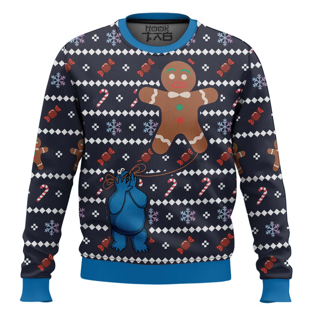 Hooktab Cookie Monster And The Gingerbread The The Muppet Show Ugly Christmas Sweater Hooktab Cookie Monster And The Gingerbread The The Muppet Show Ugly Christmas Sweater