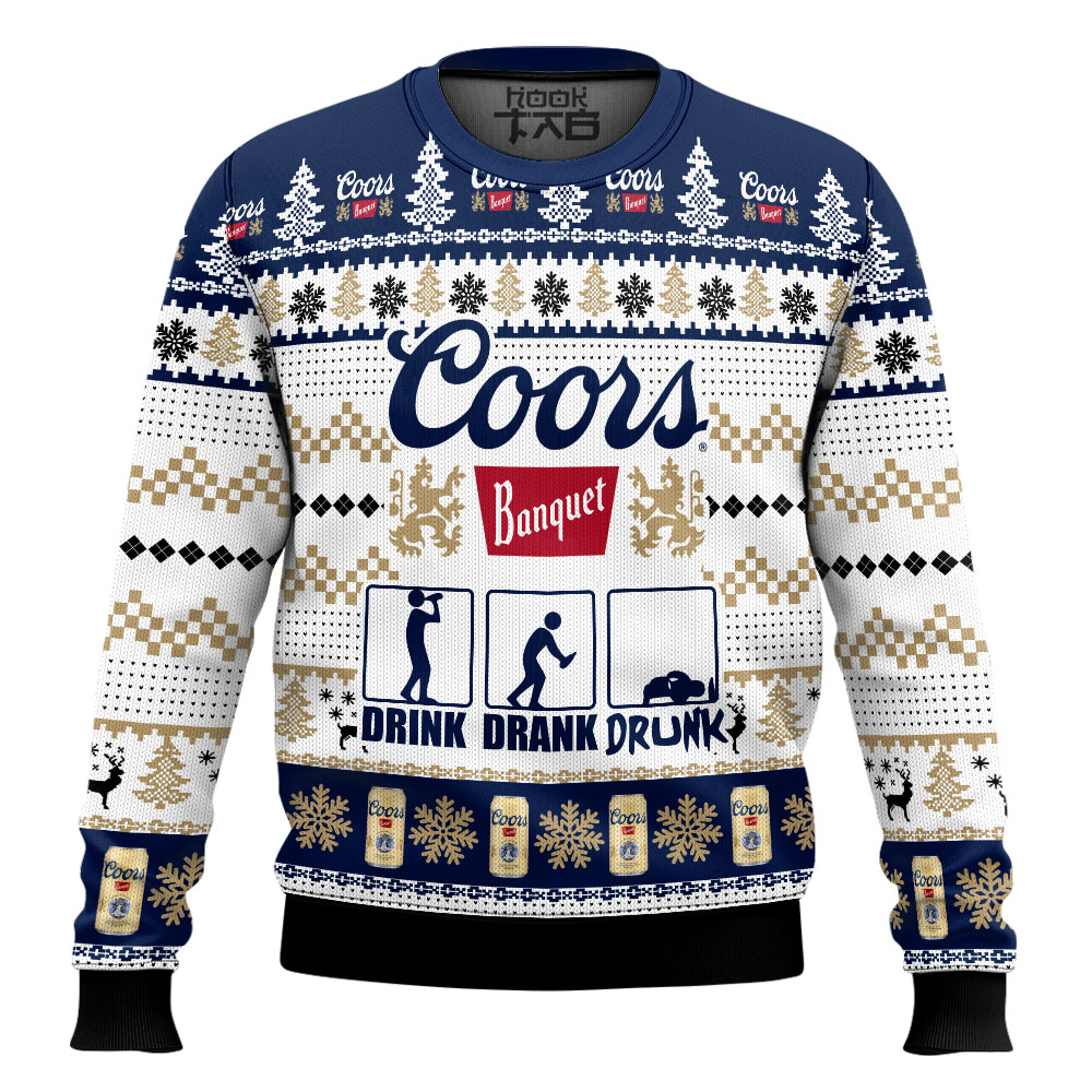 Hooktab Coors Banquet Drink Drank Drunk Ugly Christmas Sweater Hooktab Coors Banquet Drink Drank Drunk Ugly Christmas Sweater