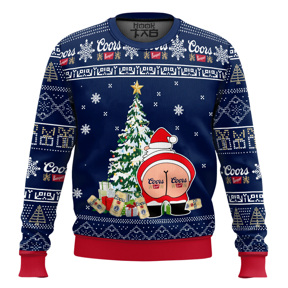 Hooktab Coors Banquet Funny Santa Ugly Christmas Sweater Hooktab Coors Banquet Funny Santa Ugly Christmas Sweater
