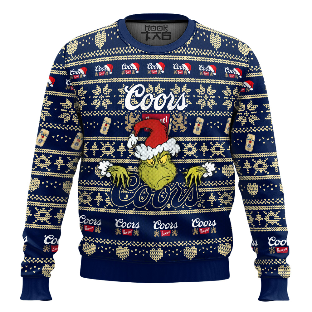 Hooktab Coors Banquet Grinch Santa Ugly Christmas Sweater Hooktab Coors Banquet Grinch Santa Ugly Christmas Sweater