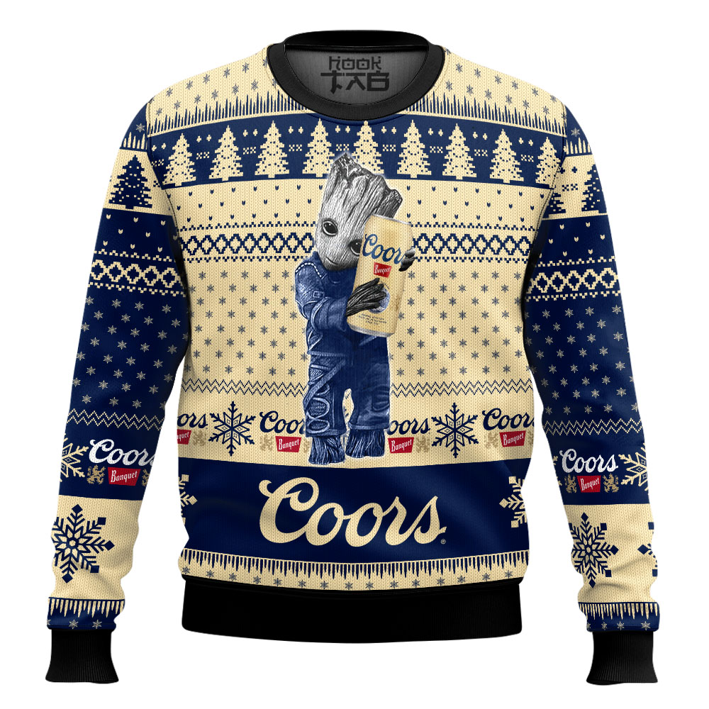 Hooktab Coors Banquet Groot Ugly Christmas Sweater Hooktab Coors Banquet Groot Ugly Christmas Sweater