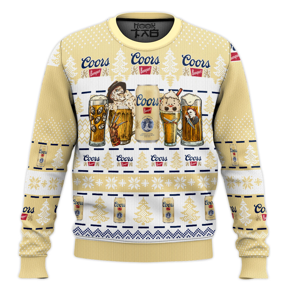 Hooktab Coors Banquet Horror Drink - Custom Name Ugly Christmas Sweater Hooktab Coors Banquet Horror Drink - Custom Name Ugly Christmas Sweater