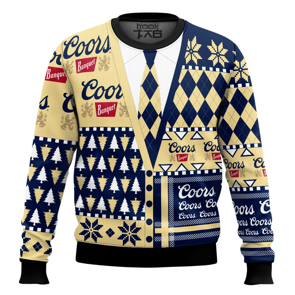 Hooktab Coors Banquet Suit And Tie Ugly Christmas Sweater Hooktab Coors Banquet Suit And Tie Ugly Christmas Sweater