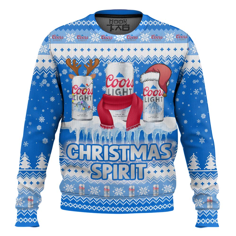 Hooktab Coors Light Christmas Spirit Ugly Christmas Sweater Hooktab Coors Light Christmas Spirit Ugly Christmas Sweater