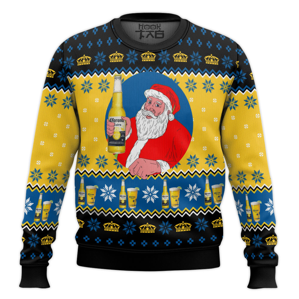Hooktab Corona Extra Santa Ugly Christmas Sweater Hooktab Corona Extra Santa Ugly Christmas Sweater
