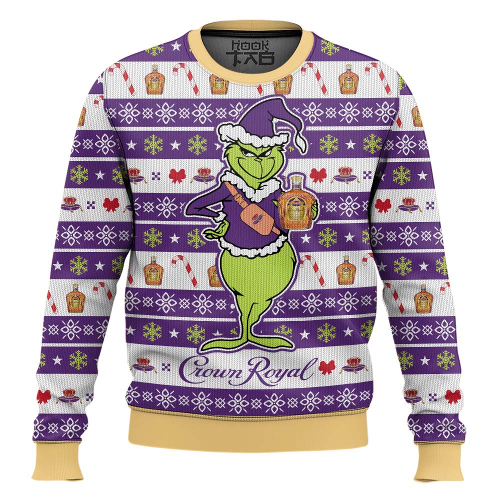 Hooktab Crown Royal Grinch Ugly Christmas Sweater Hooktab Crown Royal Grinch Ugly Christmas Sweater