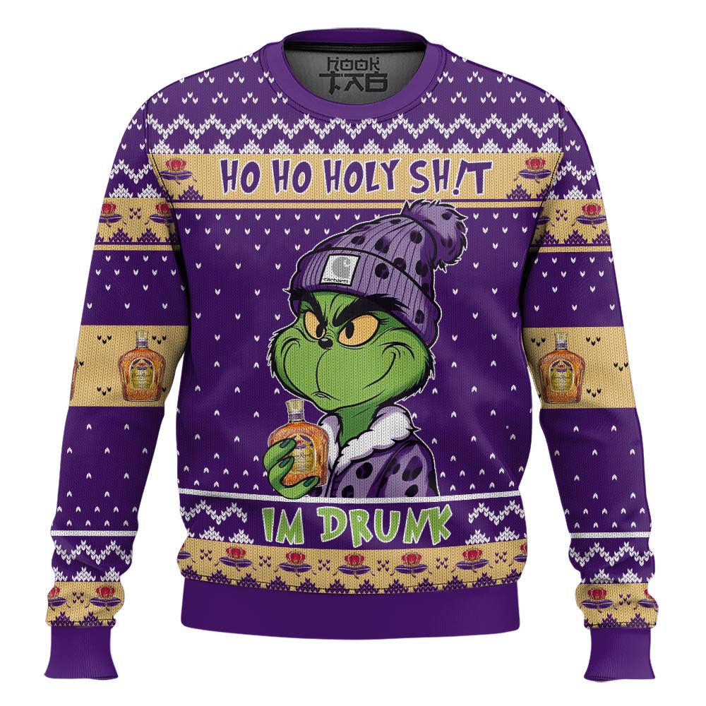 Hooktab Crown Royal Ho Ho Holy Sh!t I'm Drunk Ugly Christmas Sweater Hooktab Crown Royal Ho Ho Holy Sh!t I'm Drunk Ugly Christmas Sweater