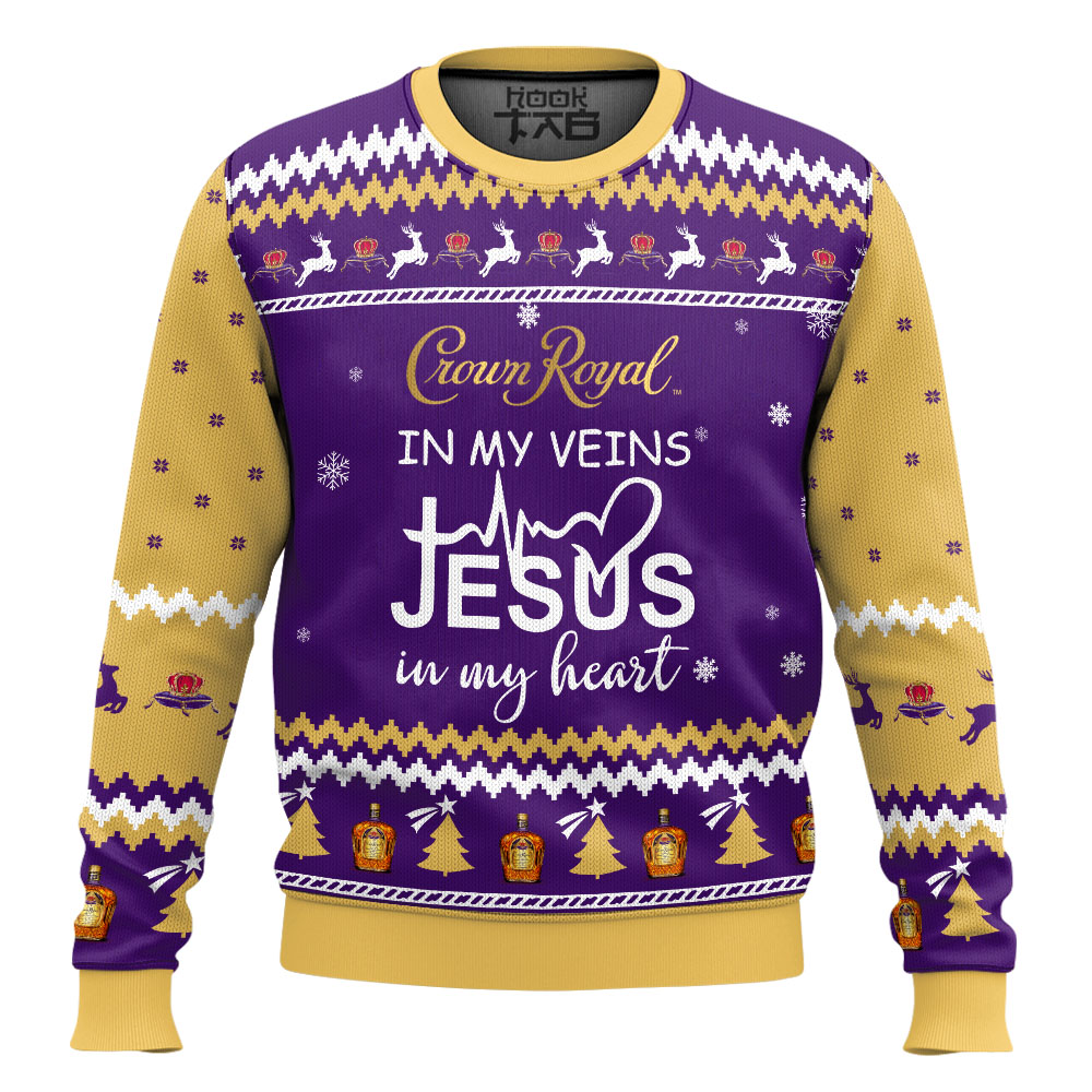Hooktab Crown Royal In My Vein Ugly Christmas Sweater Hooktab Crown Royal In My Vein Ugly Christmas Sweater