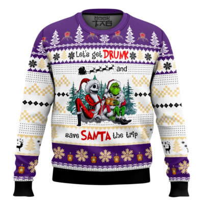Crown Royal Let's Get Drunk And Save Santa The Trip Ugly Christmas Sweater