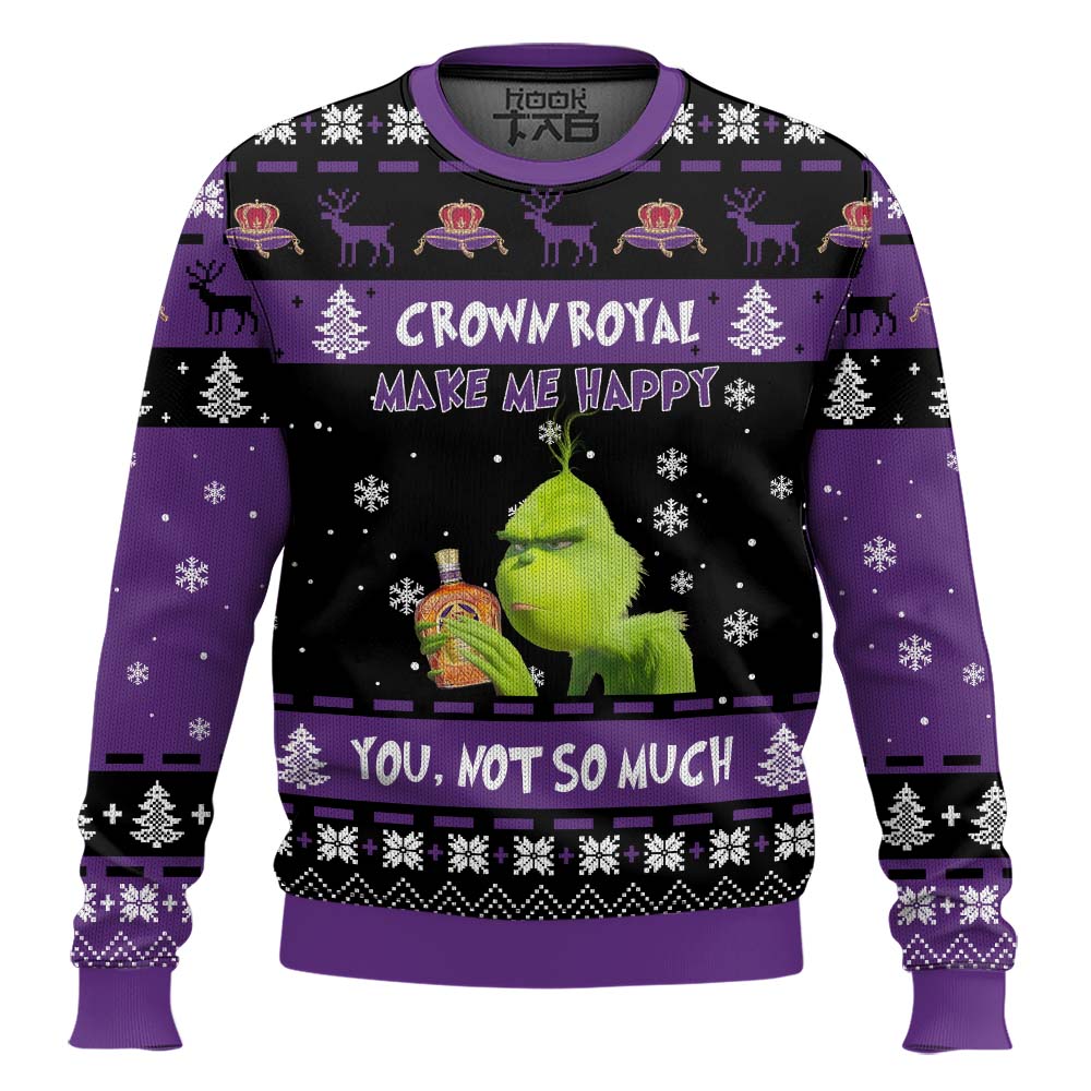 Hooktab Crown Royal Make Me Happy Ugly Christmas Sweater Hooktab Crown Royal Make Me Happy Ugly Christmas Sweater