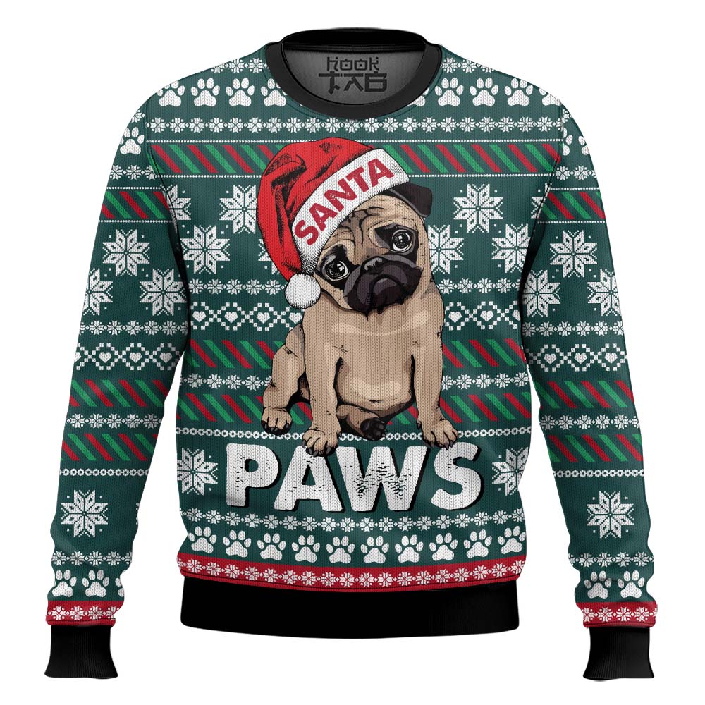 Hooktab Cute Pug Santa Paws Ugly Christmas Sweater Hooktab Cute Pug Santa Paws Ugly Christmas Sweater