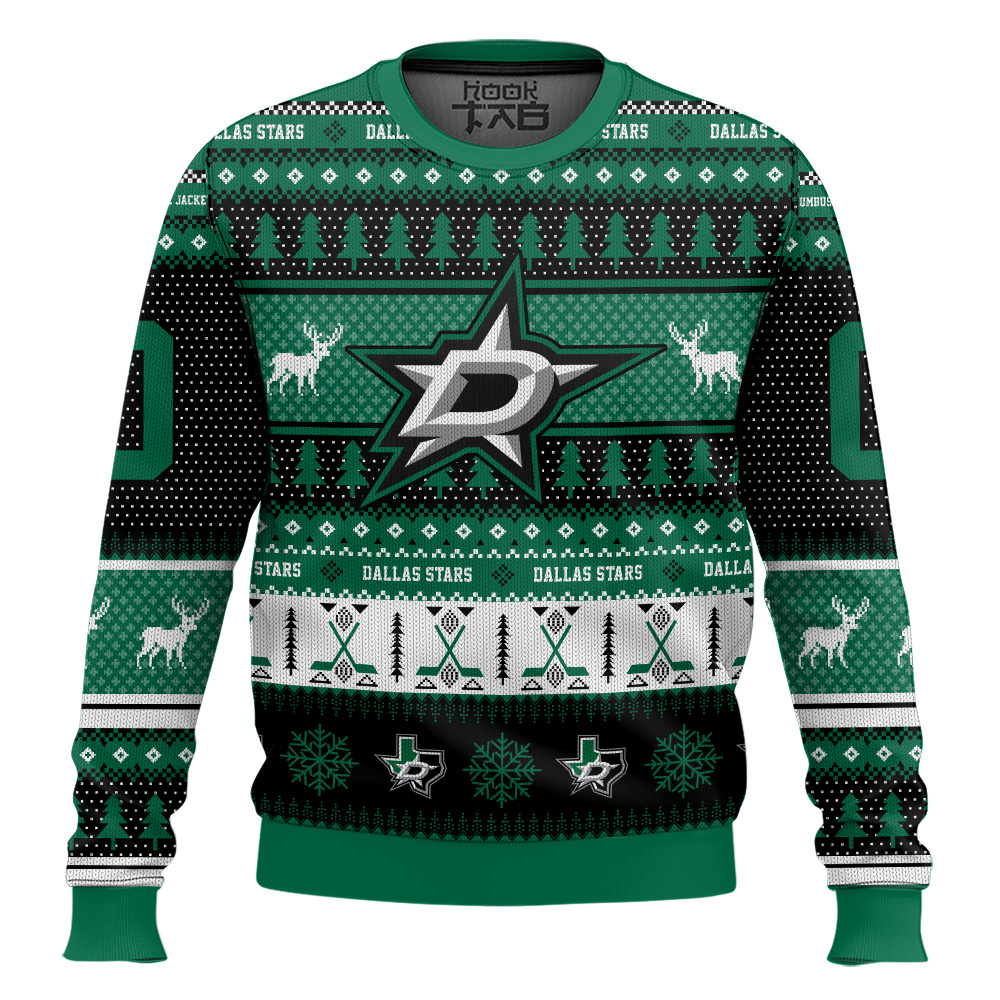 Hooktab Dallas Stars - Custom Name And Number Ugly Sweater Hooktab Dallas Stars - Custom Name And Number Ugly Sweater