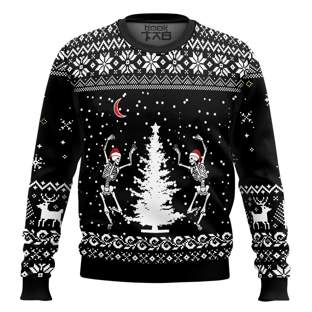 Hooktab Dancing Skeleton Ugly Christmas Sweater Hooktab Dancing Skeleton Ugly Christmas Sweater