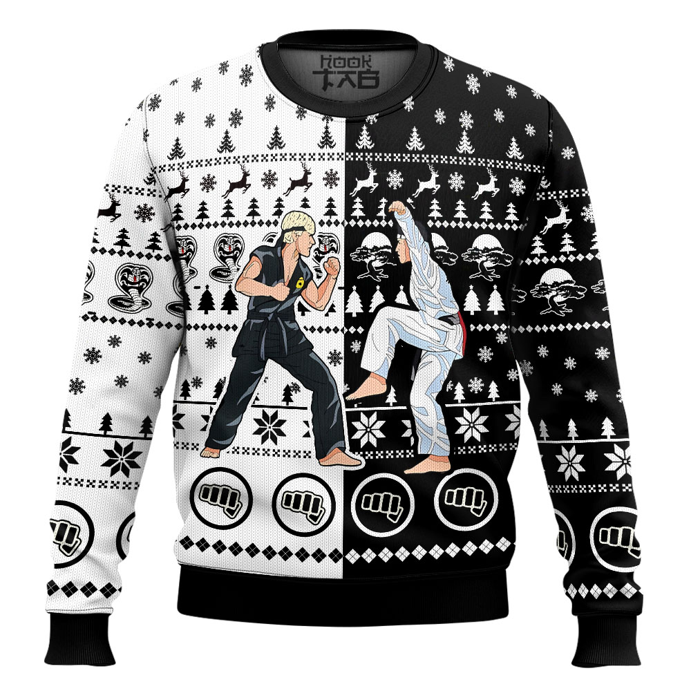 Hooktab Daniel Vs Johnny Cobra Kai Ugly Christmas Sweater Hooktab Daniel Vs Johnny Cobra Kai Ugly Christmas Sweater