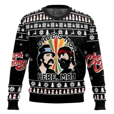 Dave's Not Here Man Cheech & Chong Ugly Christmas Sweater