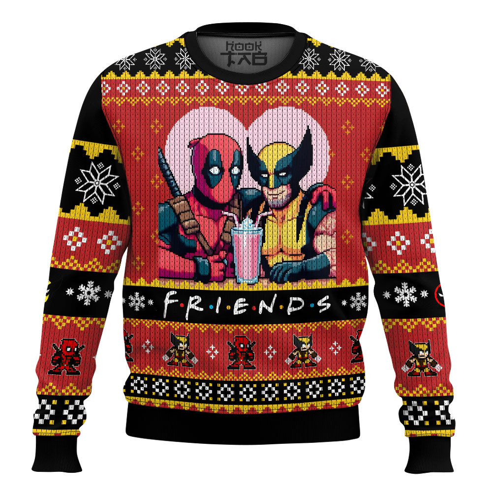 Hooktab Deadpool And Wolverine F.R.I.E.N.D.S Ugly Christmas Sweater Hooktab Deadpool And Wolverine F.R.I.E.N.D.S Ugly Christmas Sweater