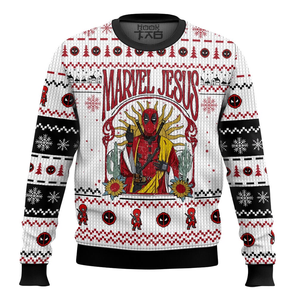 Hooktab Deadpool Marvel Jesus Ugly Christmas Sweater Hooktab Deadpool Marvel Jesus Ugly Christmas Sweater
