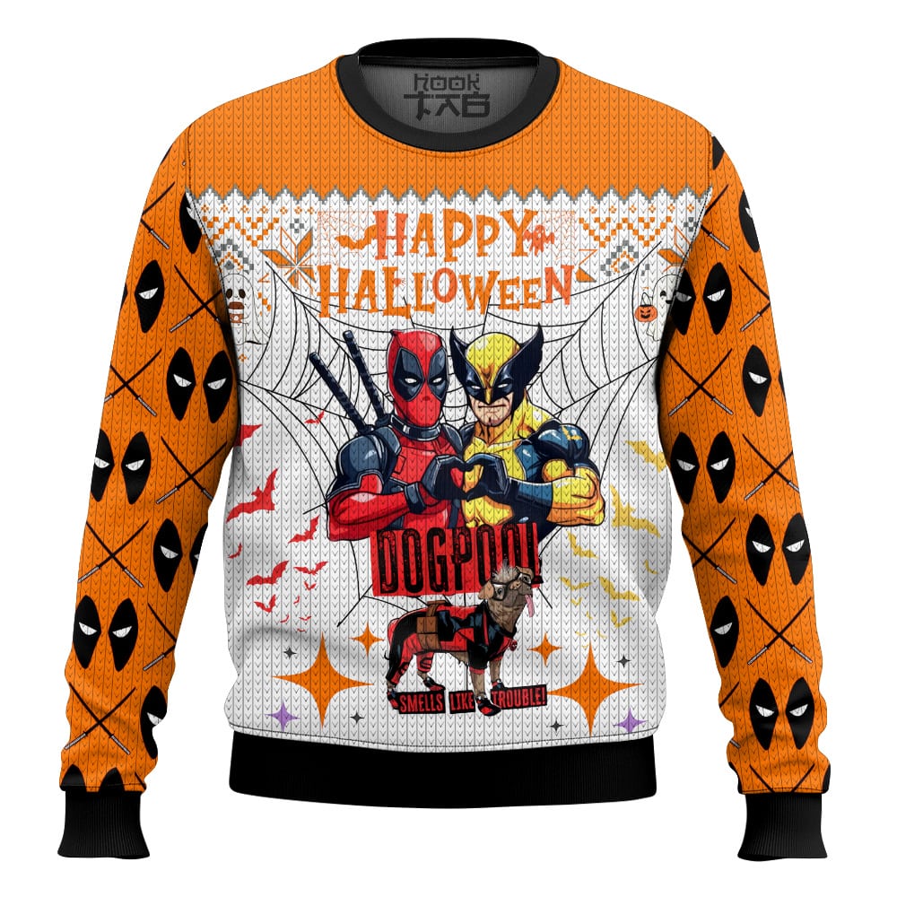 Hooktab Deadpool Wolverine Halloween Ugly Christmas Sweater Hooktab Deadpool Wolverine Halloween Ugly Christmas Sweater