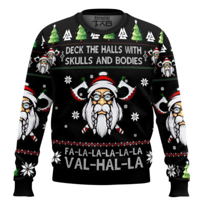 Deck The Halls With Skulls And Bodies Viking Ugly Christmas Sweater