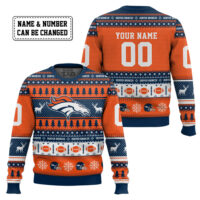 Hooktab Denver Broncos - Custom Name And Number Ugly Sweater