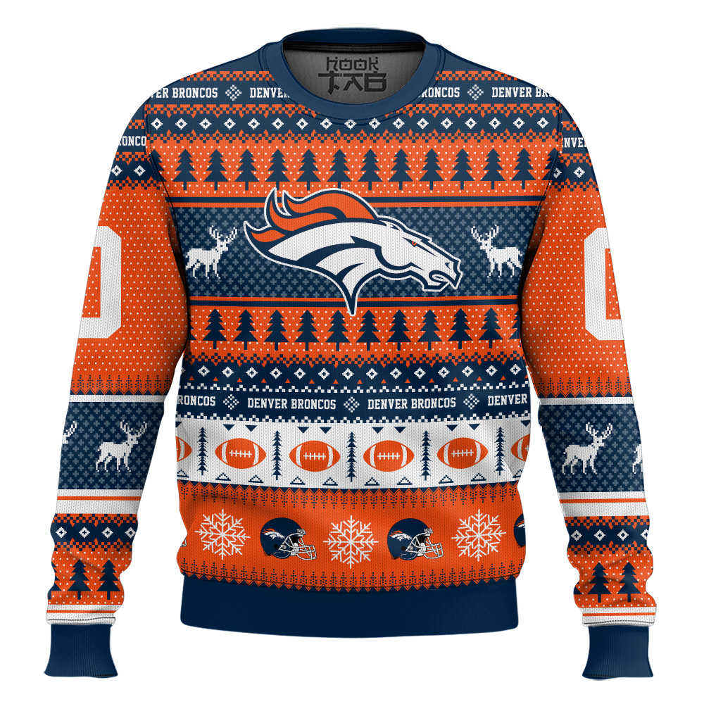 Hooktab Denver Broncos - Custom Name And Number Ugly Sweater Hooktab Denver Broncos - Custom Name And Number Ugly Sweater