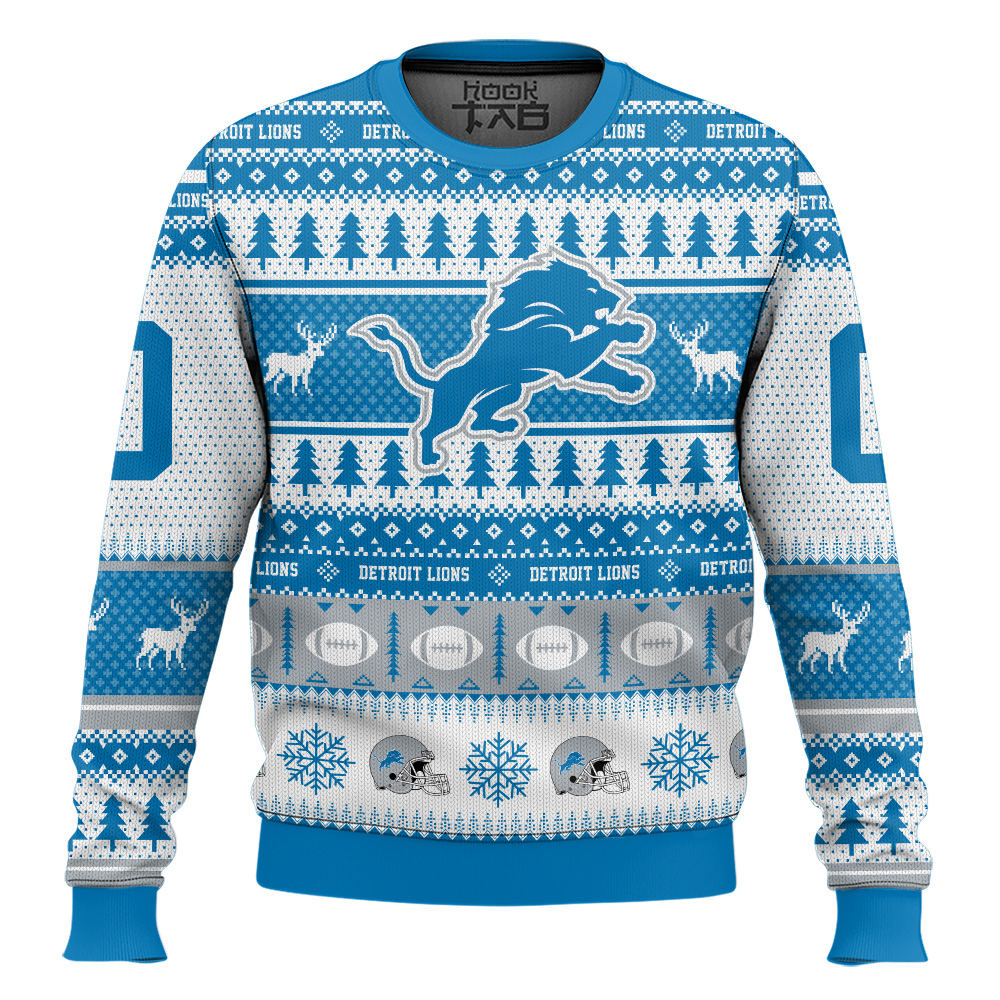 Hooktab Detroit Lions - Custom Name And Number Ugly Sweater Hooktab Detroit Lions - Custom Name And Number Ugly Sweater