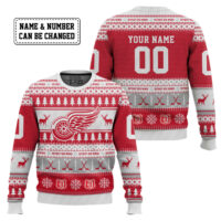 Hooktab Detroit Red Wings - Custom Name And Number Ugly Sweater