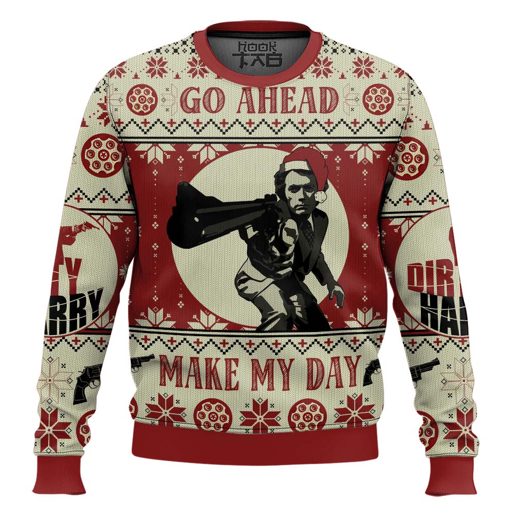 Hooktab Dirty Santa Harry Go Ahead Make My Day Ugly Christmas Sweater Hooktab Dirty Santa Harry Go Ahead Make My Day Ugly Christmas Sweater