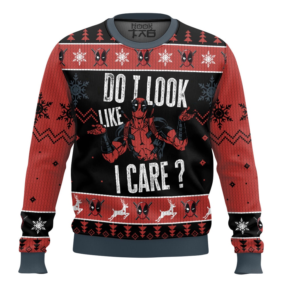 Hooktab Do I Look Like I Care Deadpool Ugly Christmas Sweater Hooktab Do I Look Like I Care Deadpool Ugly Christmas Sweater