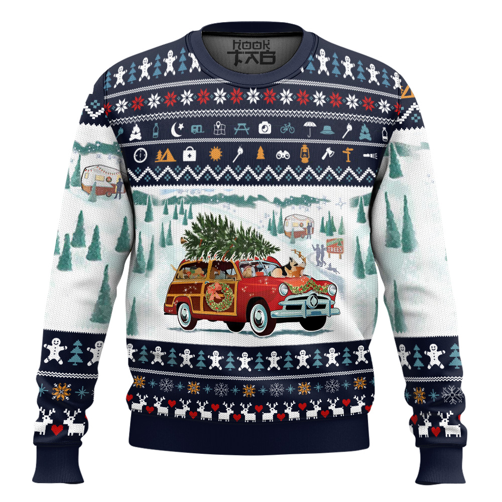 Hooktab Dog Pickup Retro Camper And Wagog Ugly Christmas Sweater Hooktab Dog Pickup Retro Camper And Wagog Ugly Christmas Sweater