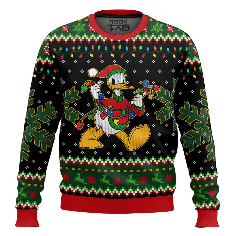 Hooktab Donald Duck Christmas Lights Ugly Christmas Sweater Hooktab Donald Duck Christmas Lights Ugly Christmas Sweater