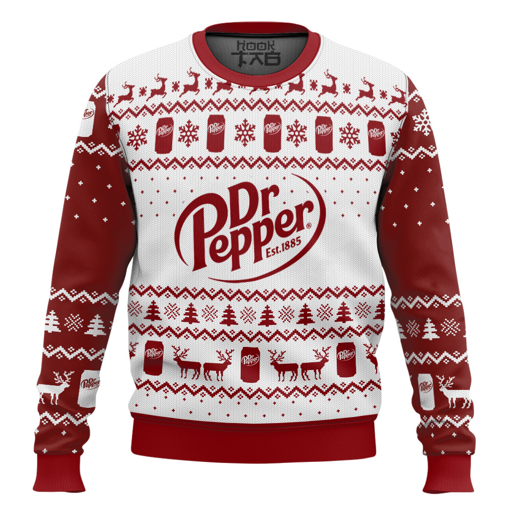 Hooktab Dr Pepper Soda Ugly Christmas Sweater Hooktab Dr Pepper Soda Ugly Christmas Sweater