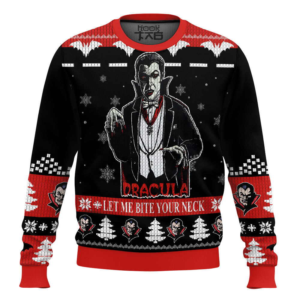 Hooktab Dracula Let Me Bite Your Neck Ugly Christmas Sweater Hooktab Dracula Let Me Bite Your Neck Ugly Christmas Sweater