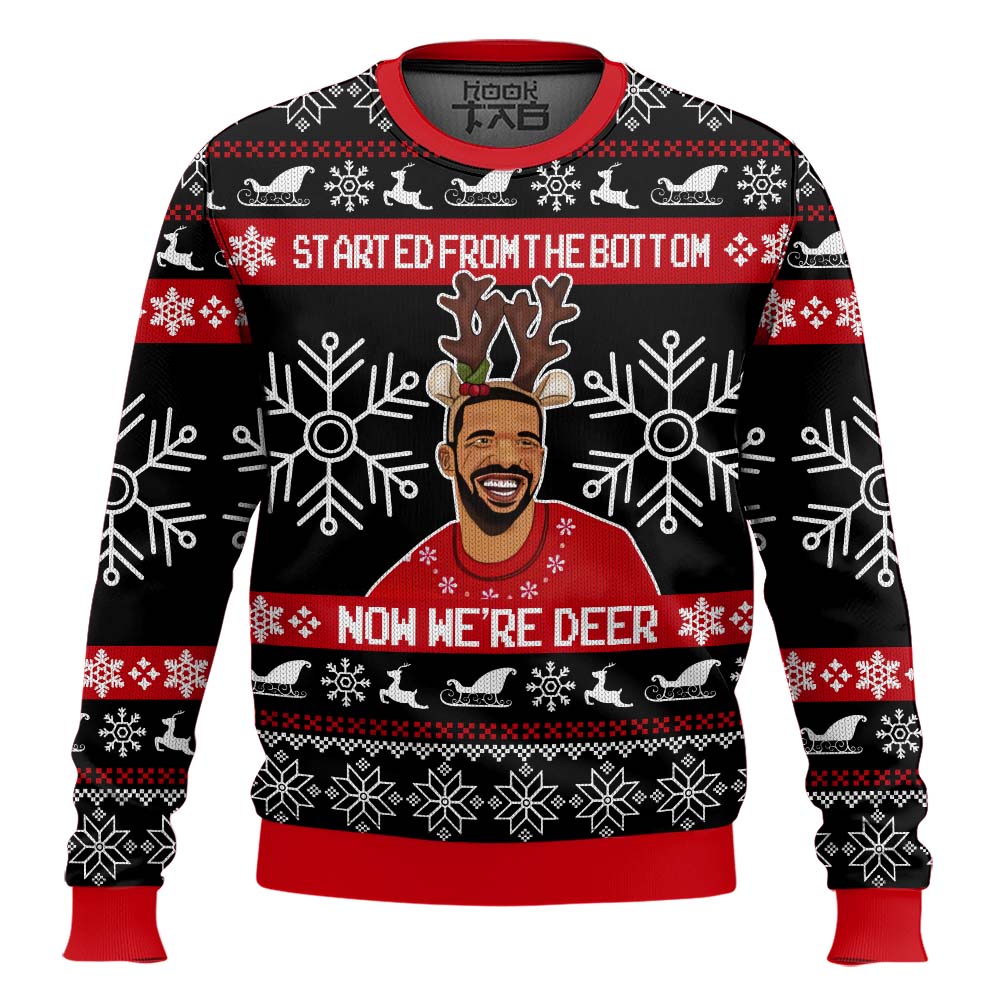Hooktab Drake Started From The Bottom Now We’re Deer Ugly Christmas Sweater Hooktab Drake Started From The Bottom Now We’re Deer Ugly Christmas Sweater
