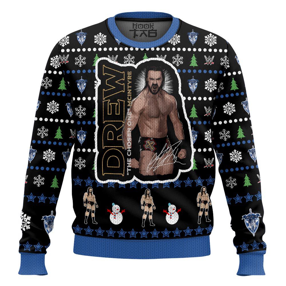 Hooktab Drew Mcintyre The Chosen One WWE Ugly Christmas Sweater Hooktab Drew Mcintyre The Chosen One WWE Ugly Christmas Sweater